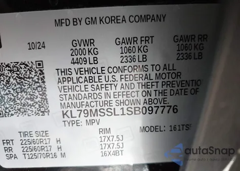 2025 Chevrolet Trailblazer Awd Activ from USA, damaged, VIN KL79MSSL1SB097776